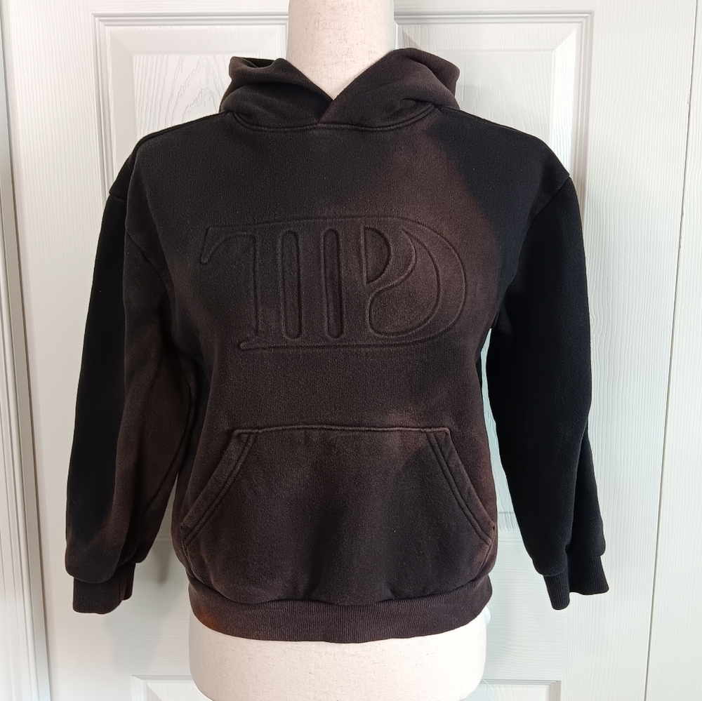 Black Taylor Swift Tortured Poet Hoodie with Embossed Logo and Bleach Distressed